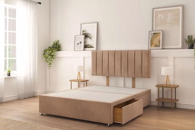 Sloomy Kansas Naples Bed Set with Mattress, 2 Drawers and 26 inch Headboard in Light Brown, Small Single, W/D/H: 80 x 190 cm