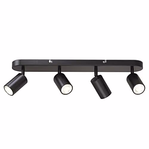 B.K.Licht Black Metal Ceiling Spotlight Bar with 4 Adjustable GU10 Sockets