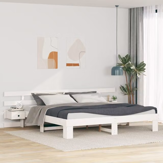 Berkfield Home Modern White Solid Wood Bed Frame with Drawers W/D/H: 200 x 200 x 73 cm