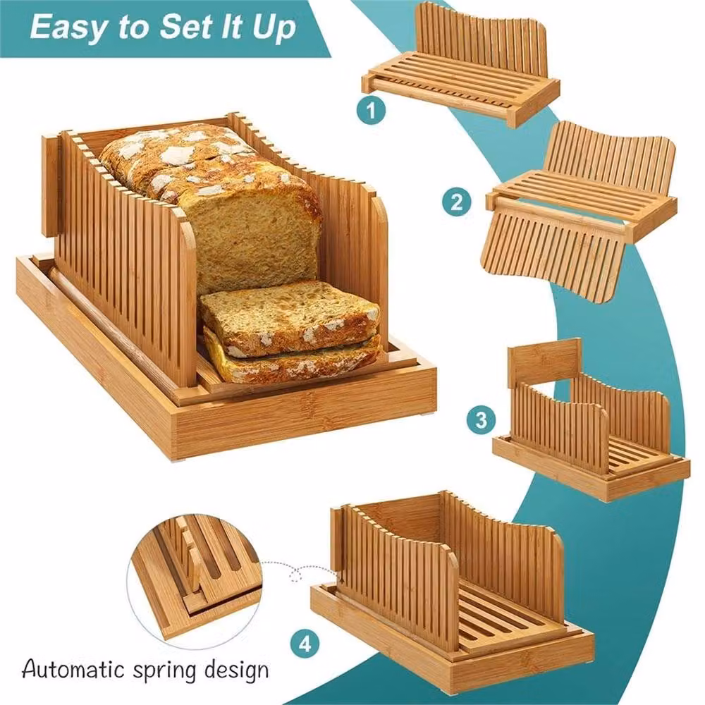 Nordara Adjustable Foldable Bamboo Bread Slicer Guide in Natural Brown, W: 100 cm, H: 15 cm, D: 15 cm – 3