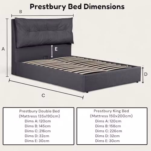 OAT Home Prestbury Upholstered Ottoman Storage Bed Frame with Pillow Headboard in Anthracite Grey, W/D/H: 180 x 200 x 48 cm – 9