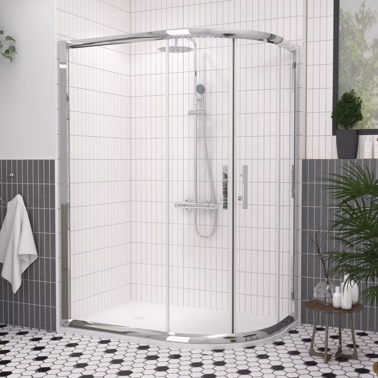 Imperial Offset Quadrant Corner Shower Enclosure with White Mineral Cast Shower Tray, 6mm Double Sliding Door, W: 120 cm, D: 80 cm, H: 185 cm