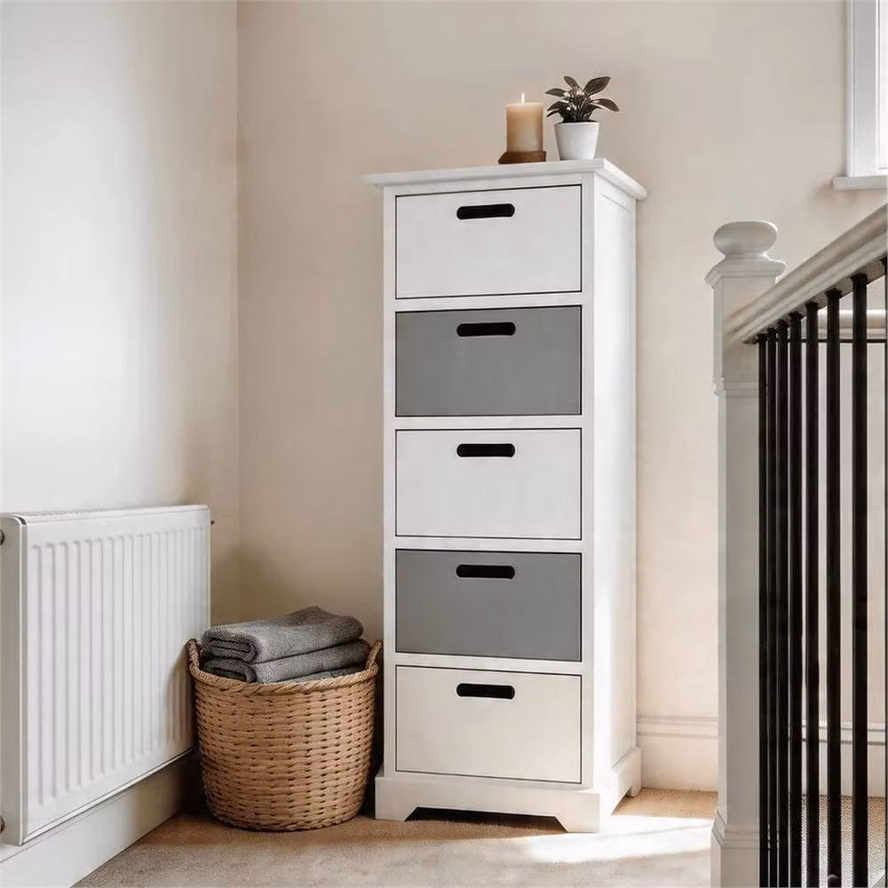 Kelvenix 5 Drawer Tallboy Chest in White and Grey Wood – 3