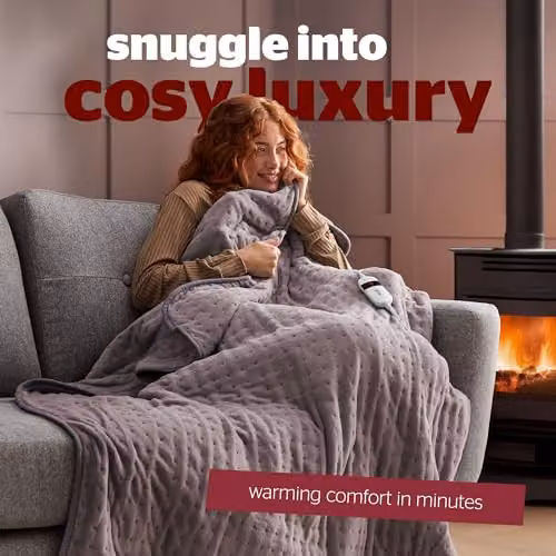 Silentnight Comfort Control Luxury Fleece Electric Heated Throw Blanket in Grey, W/D/H: 120 x 160 cm – 2