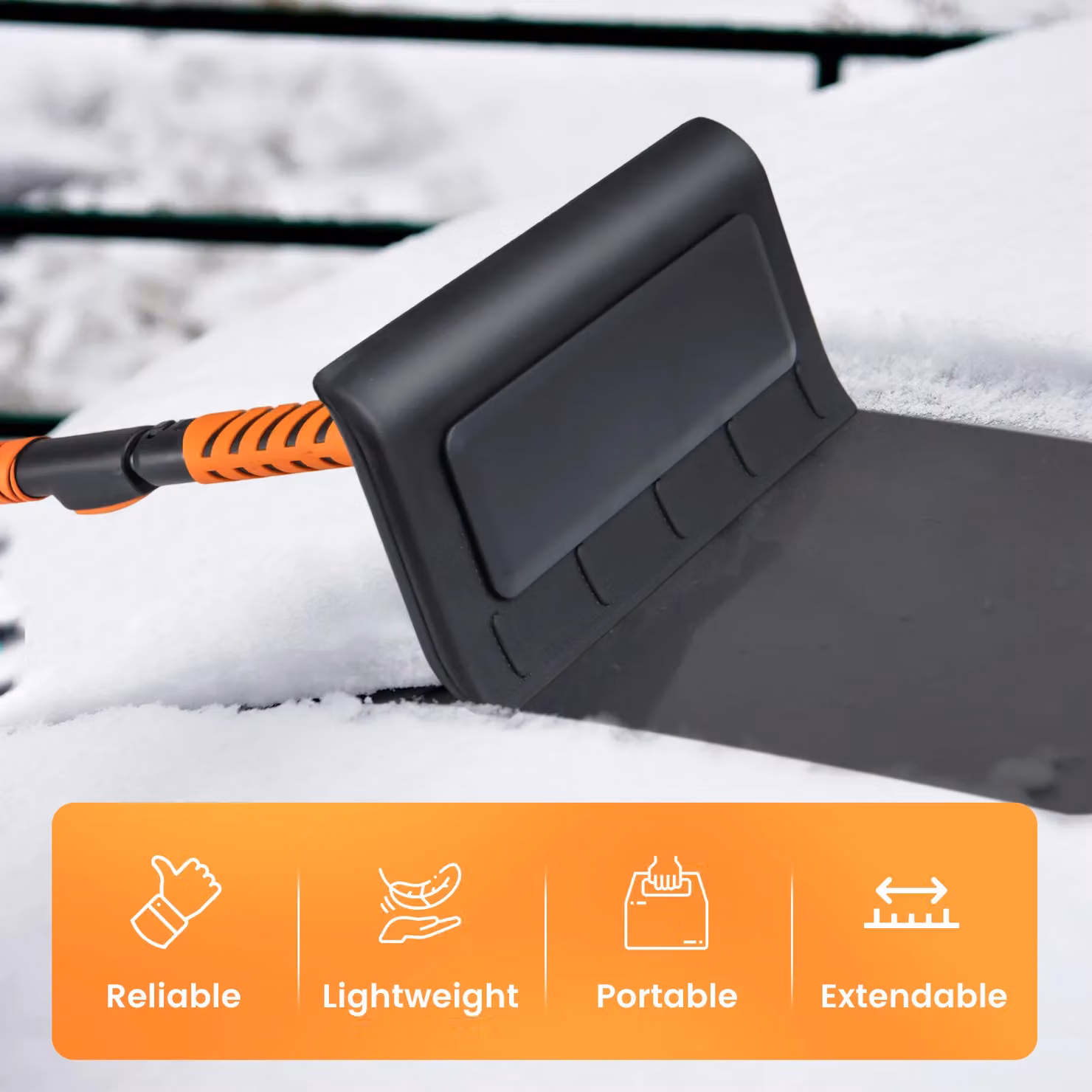 Gymax 2 in 1 Extendable Snow Shovel and Car Windshield Ice Scraper, Orange – 8