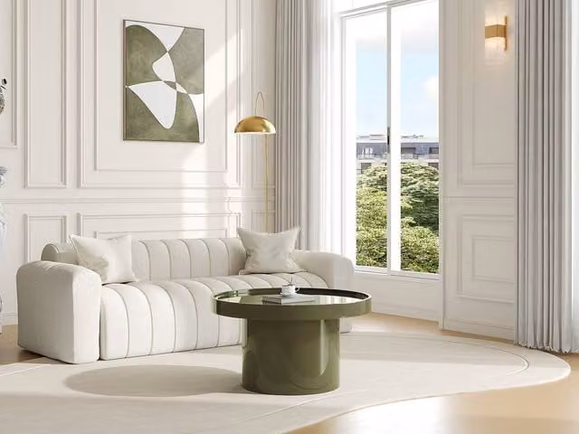 Vente-unique SYBEVA Round MDF Coffee Table in Glossy Green, W/D/H: 80 x 80 x 40 cm – 1
