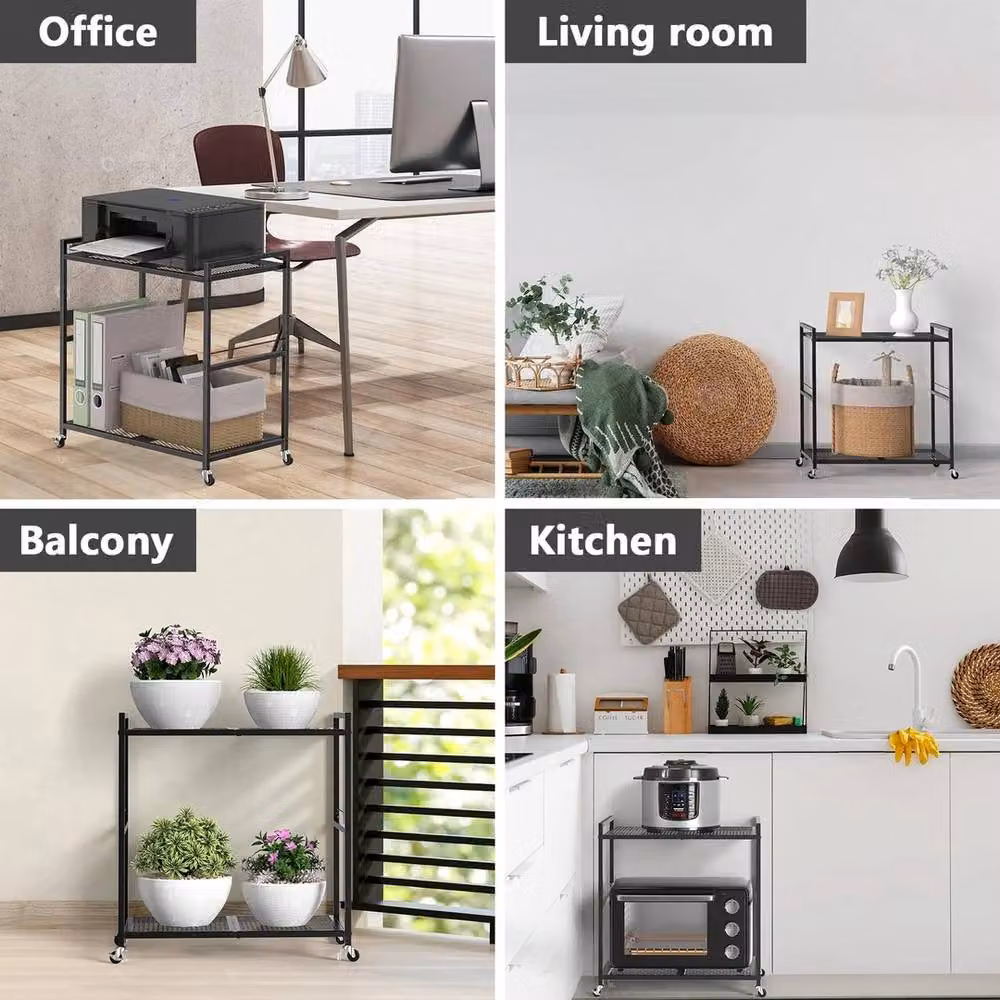 FORGEVIO 2-Tier Black Printer Stand and Computer Tower Trolley on Wheels – 4
