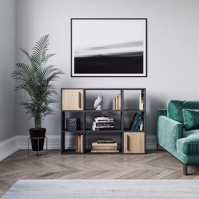 Decorotika Randall Modern Bookcase with Cabinets in Anthracite and Bronze