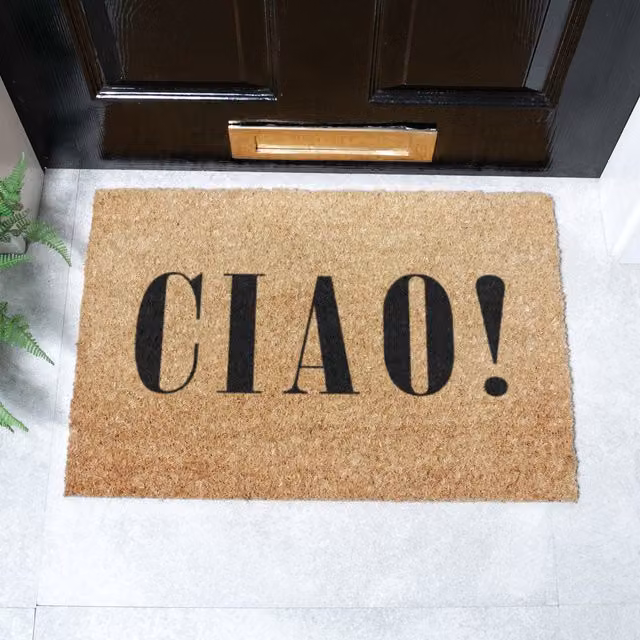 Artsy Ciao Black Coir and PVC Non-Slip Weatherproof Rectangular Doormat