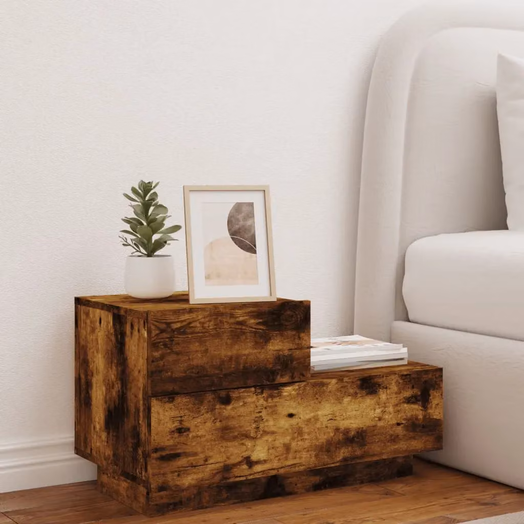 Berkfield Home Bedside Cabinet with Integrated LED Lights in Smoked Oak Brown, W/D/H: 70 x 36 x 40.5 cm – 3