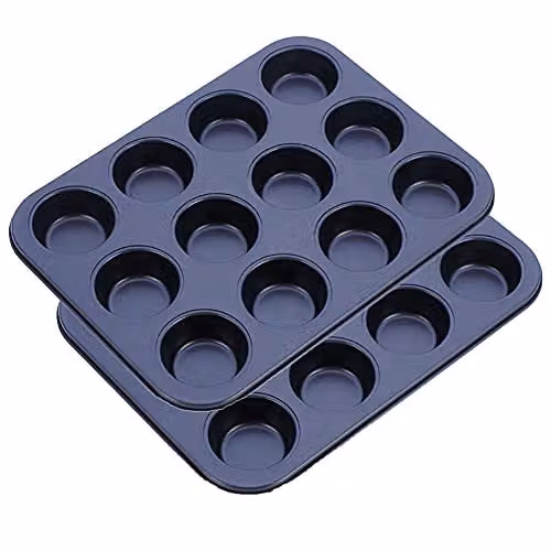 KAV Non Stick Carbon Steel 12 Cup Muffin Tray Mould in Black, Pack of 2, W/D/H: 33 x 26.5 x 3 cm – 1