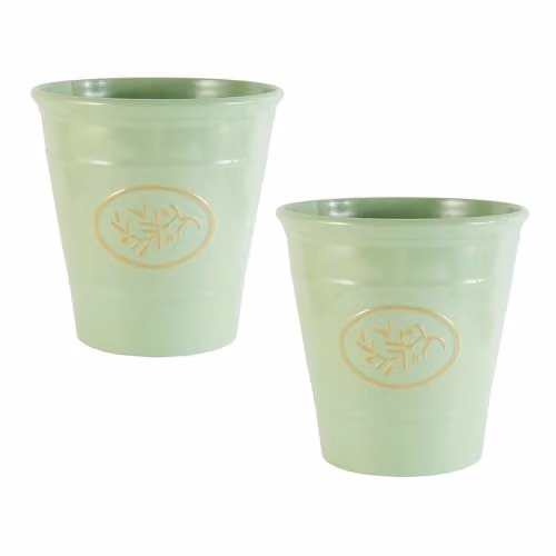 Coopers of Stortford Set of Two Decorative Green Planters with Raised Olive Branch Detail, Height: 30 cm