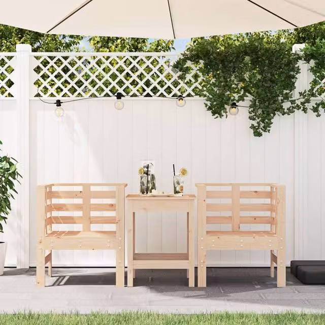 Berkfield Home Beautiful Garden Chairs, 2 Piece Set, Solid Pine Wood, Light Tan, W: 61.5 cm, D: 53 cm, H: 71 cm