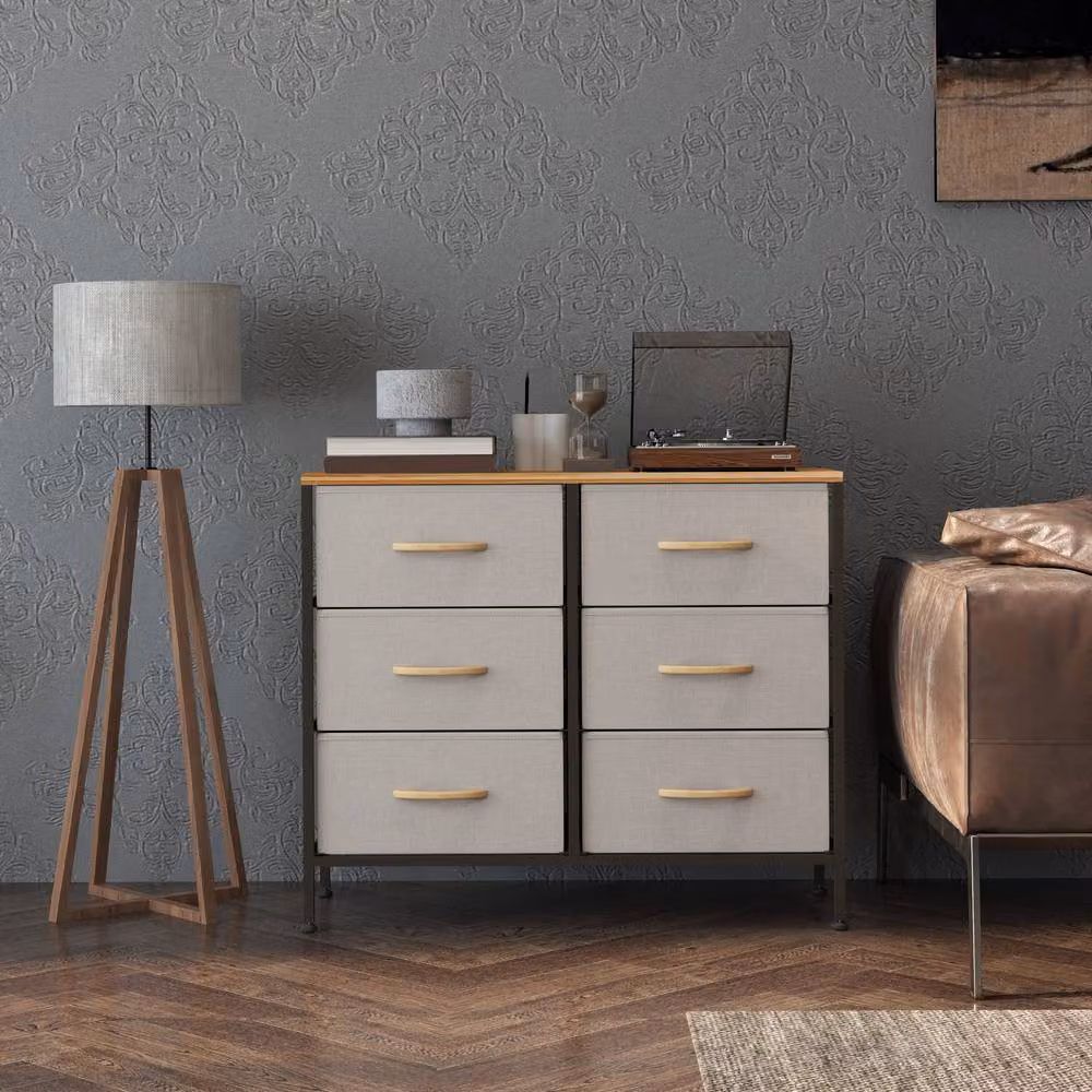 ERGOVEXA Industrial Fabric Chest of Drawers with 6 Drawers, Beige – 4