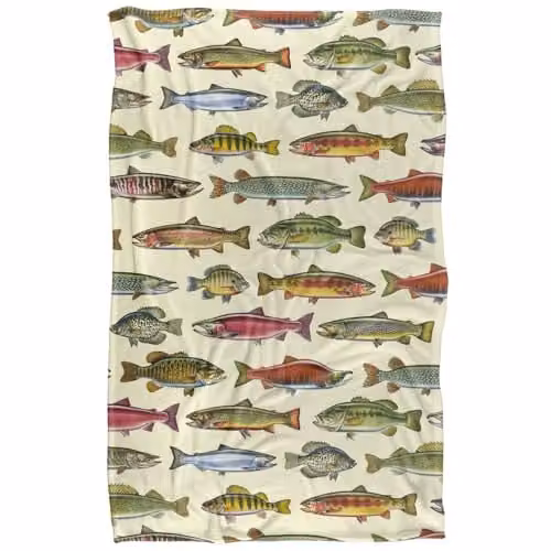 JQ Licensing Freshwater Fish Super Soft Silky Touch Fleece Blanket, Multicolour, W: 91.44 cm, L: 147.32 cm