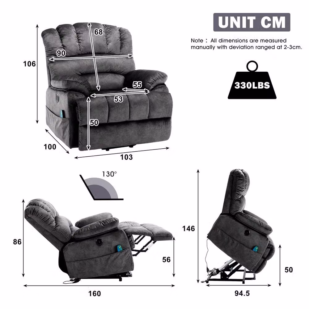Matteo Grey Microfibre Electric Power Lift Recliner Armchair with Massage and Heat Functions – 2