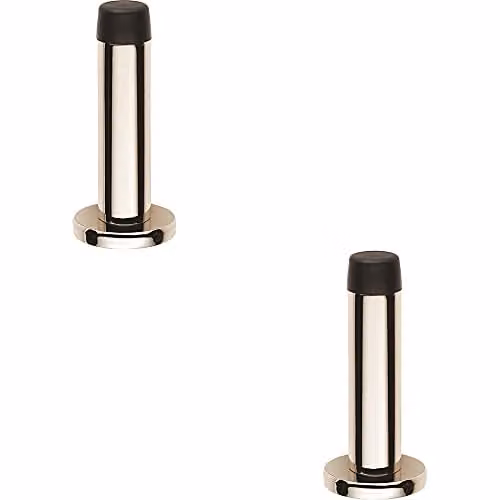 Loops 2 Pack Rubber Tipped Cylinder Doorstop with Rose, Wall Mounted, Polished Nickel, 71mm