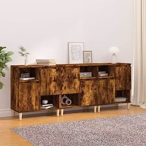 vidaXL Set of 3 Sideboards in Smoked Oak Brown, Engineered Wood, W/D/H: 60 x 35 x 70 cm