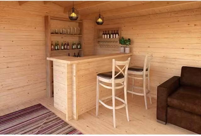 Lasita Maja Ltd The Bar Log Cabin Wooden Garden Room and Home Office in Beige, H: 103 cm
