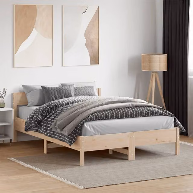 Berkfield Home Small Double Solid Wood Pine Bed Frame in Brown, W/D/H: 120 x 190 cm