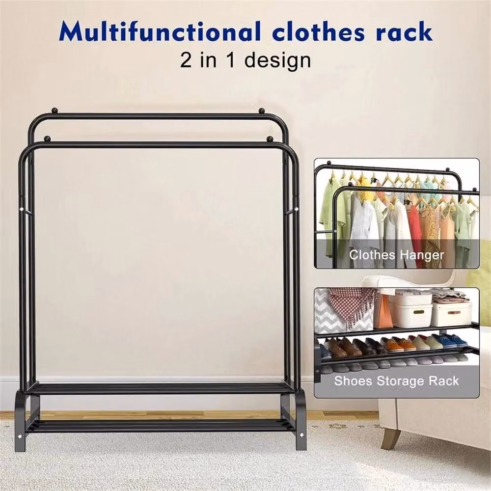 Hinsinc Heavy Duty Double Rail Garment Rack in Matt Black Metal – 4