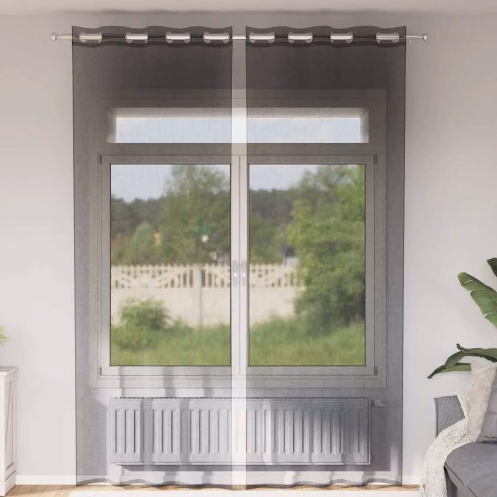 Berkfield Home Black Voile Fabric Panel Curtains with Eyelets, 2 Pack, W: 140 cm, H: 300 cm – 2