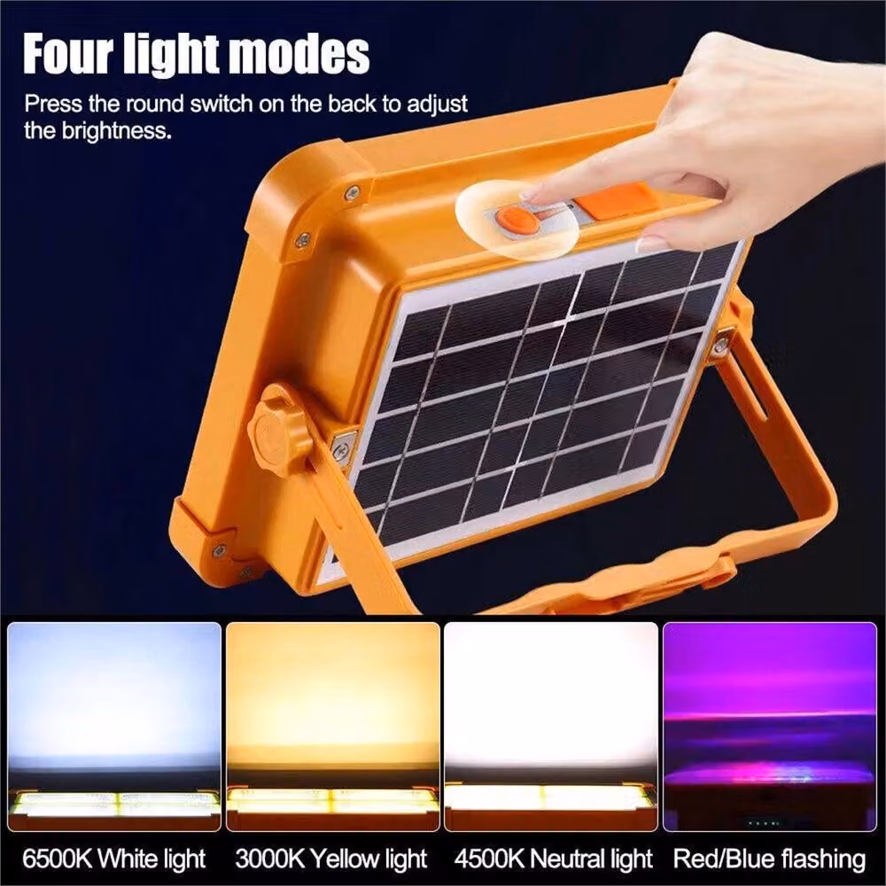 Kelvenix Solar LED Work Light, Yellow USB Rechargeable Cordless Portable Camping Floodlight with IP66 Waterproof Rating – 5