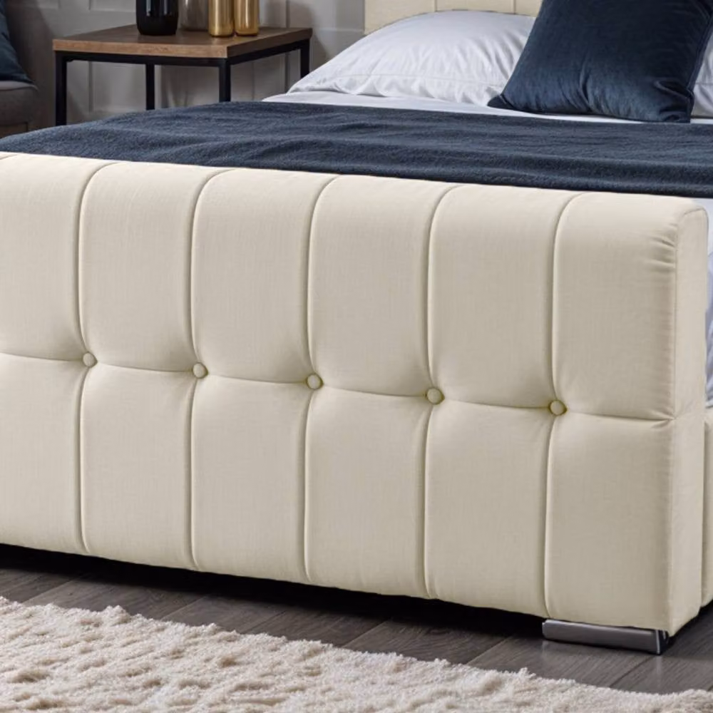 UK Bed Furniture Orlando Gas Lift Storage Upholstered Single Bed in Beige – 3