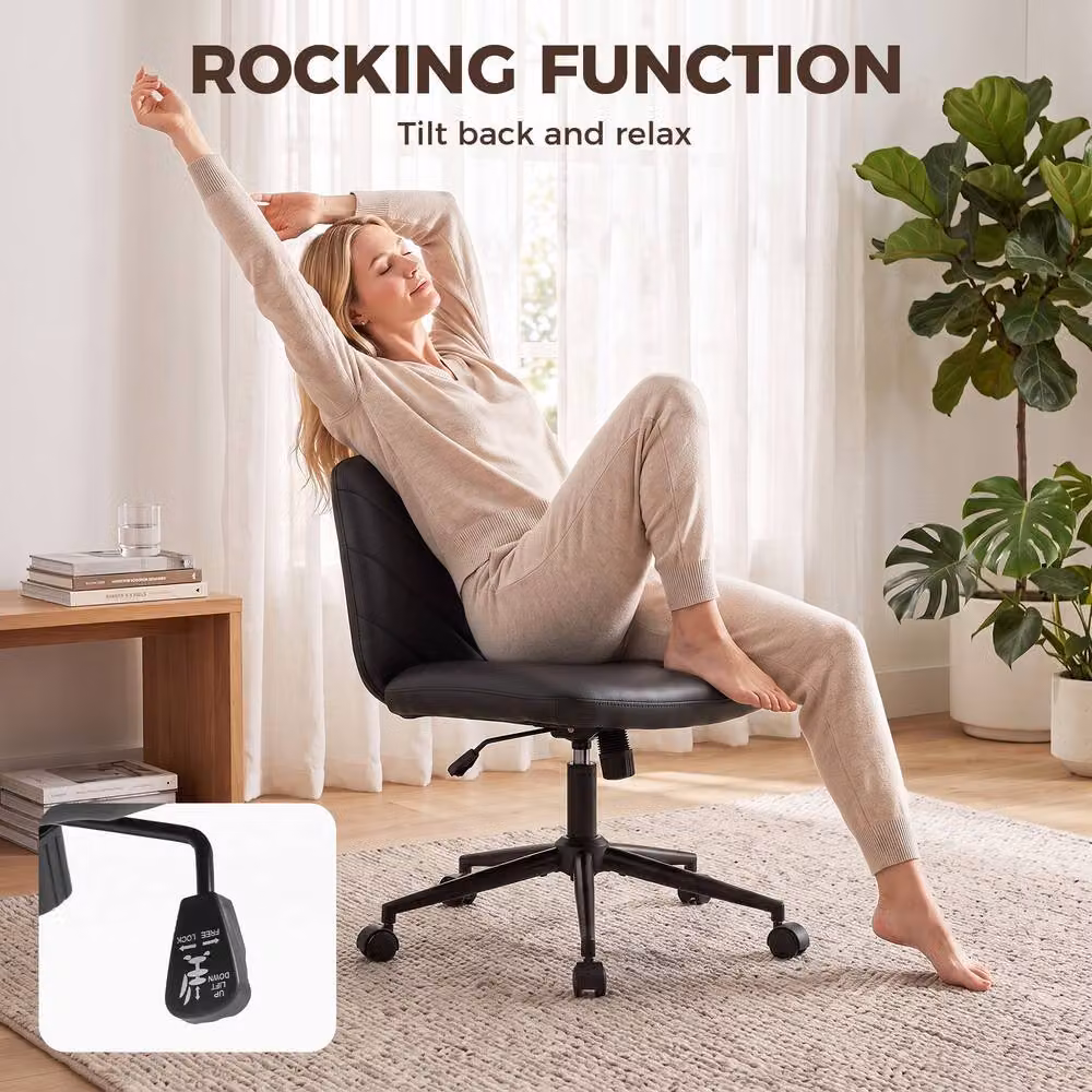 HOMCOM Black Synthetic Leather Criss Cross Legged Swivel Office Chair for Home and Task Use – 6
