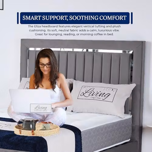 Living Comfort Bedz Zurich Plush Velvet Super King Gas Lift Storage Bed in Grey with Silver Trim Detailing – 5