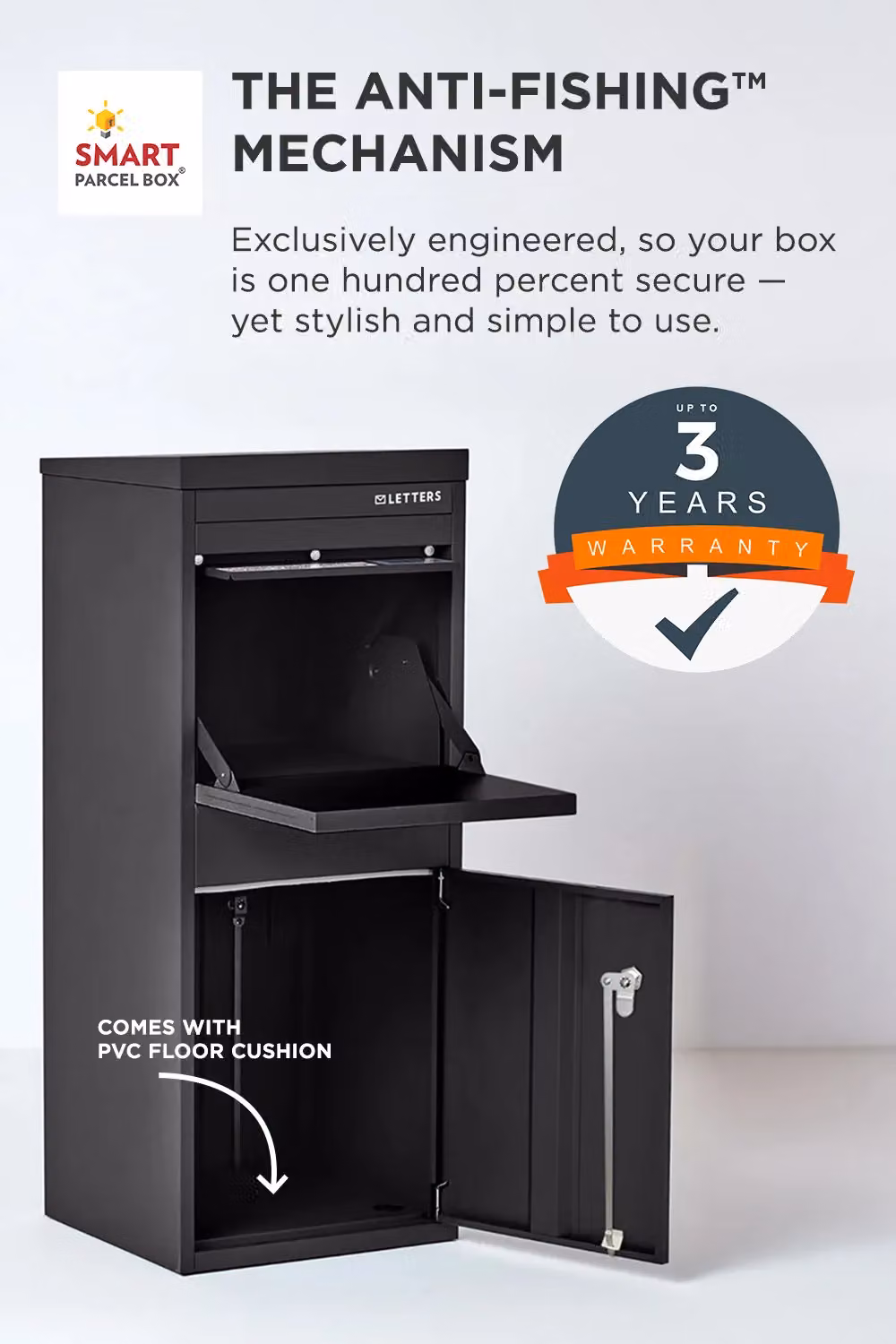 Homescapes Smart Parcel Box Large Front Access Secure Delivery Box in Black – 3