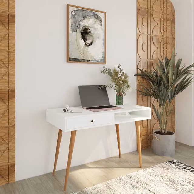 Bimossa Janus Writing Desk with Drawer, White, W: 114 cm, D: 56 cm, H: 76 cm