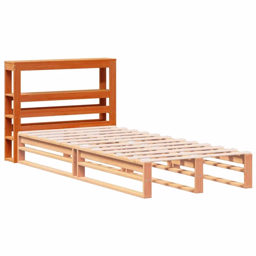 Berkfield Home Solid Wood Pine Headboard with Shelves, Wax Brown, W: 106 cm, H: 82 cm, D: 19 cm – 3