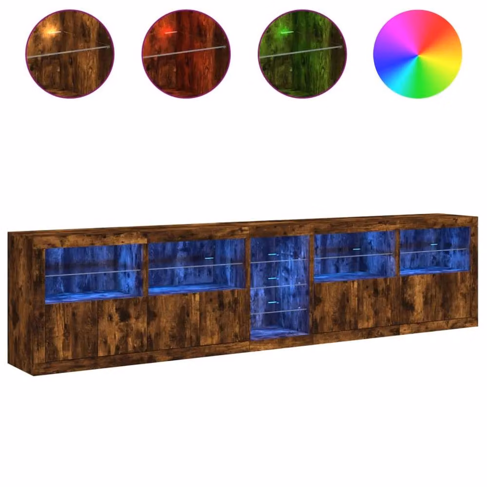 Berkfield Home Modern Sideboard with Integrated LED Lights in Smoked Oak Brown, W: 283 cm, D: 37 cm, H: 67 cm – 5