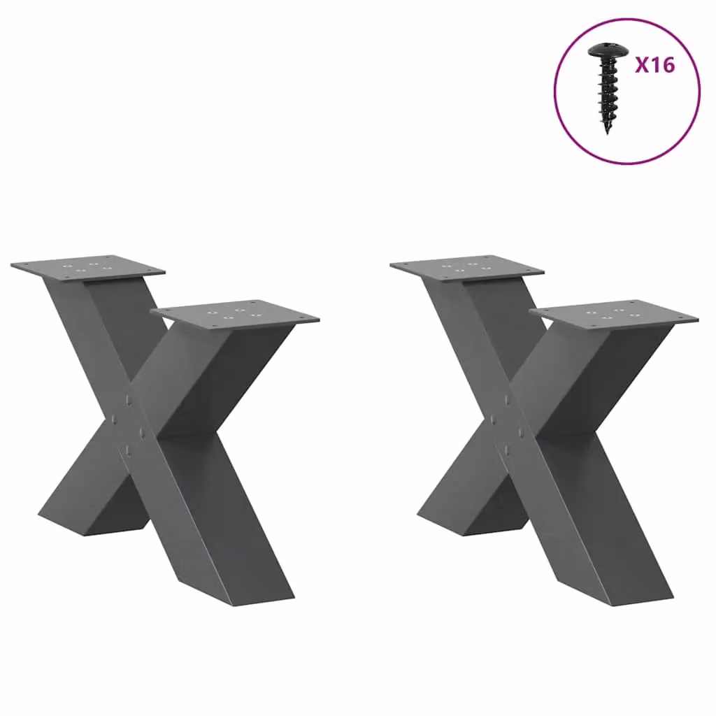 Berkfield Home X-Shaped Coffee Table Legs, 2 Piece Anthracite Steel Set, H 50 x W 30-31 cm – 2