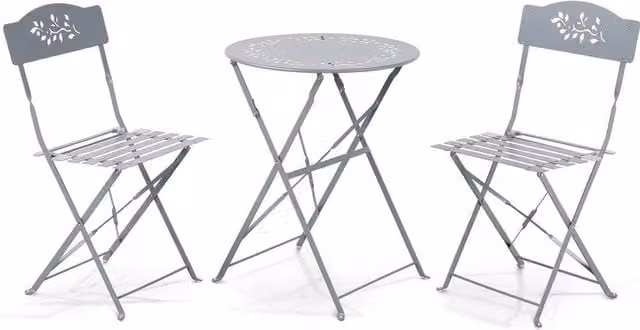 FLAVORA 3 Piece Grey Metal Leaf Bistro Garden Furniture Set – 1