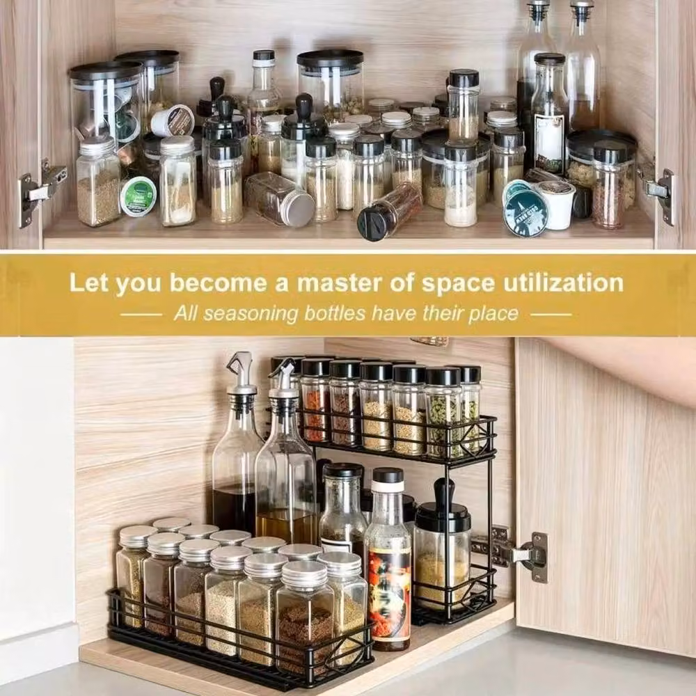 NESTLUNE 2 Tier Metal Slide Out Spice Rack Organizer in Black, W: 100 cm, D: 15 cm – 5