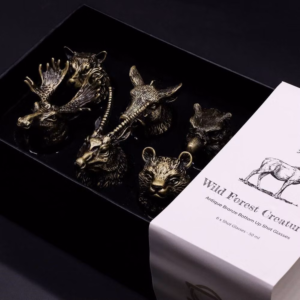 Serenityy Set of 6 Transparent Glass Shot Glasses with Antique Bronze Gift Box, 50ml per glass – 3