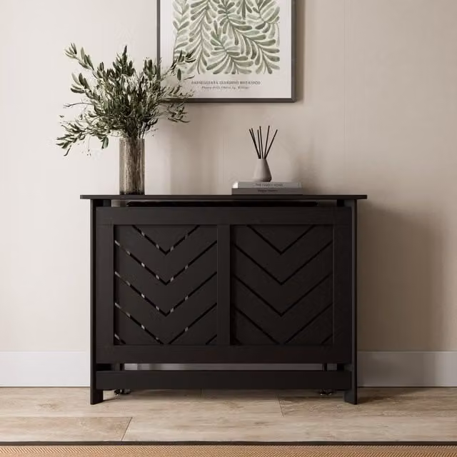Temprazo Arrow Black Radiator Cover in Matt Black MDF, W: 120.5 cm, H: 72.5 cm