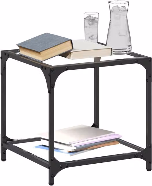 Berkfield Home Modern Square Coffee Table with Transparent Glass Top and Black Metal Frame, W/D/H: 40 x 40 x 40 cm – 1