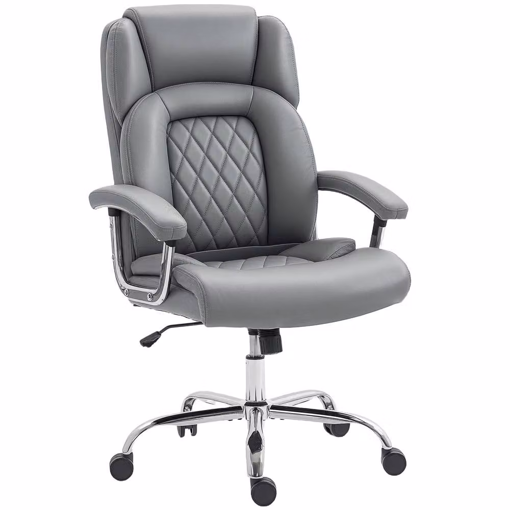 STILVORA Grey Executive Office Chair with Headrest and Synthetic Leather Swivel Seat – 4