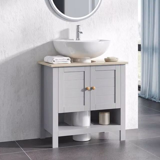 STILVORA Grey Under Sink Bathroom Cabinet with Internal Shelves and Hinged Doors