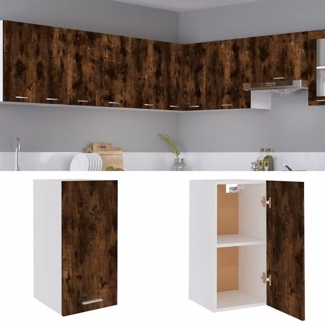 Berkfield Home Smoked Oak Hanging Kitchen Cabinet, Brown, W/D/H: 29.5 x 31 x 60 cm – 1