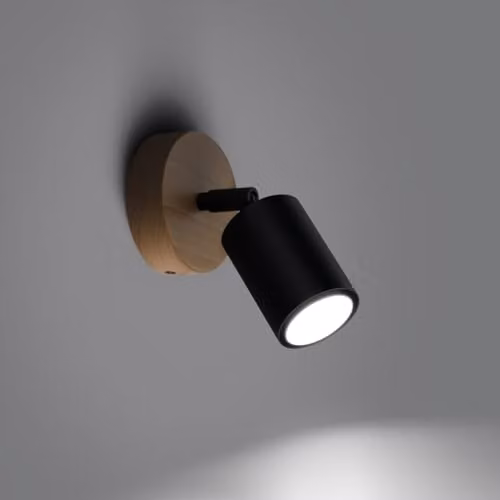 Sollux Verdo Single Modern Wood Spotlight, Black, GU10 – 2