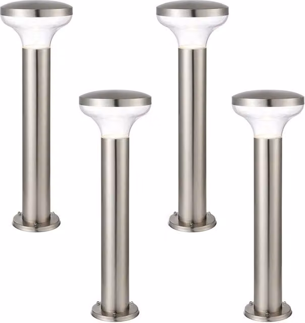 Loops 4 Pack LED Outdoor Post Bollard Lights in Silver Stainless Steel, Height: 50 cm
