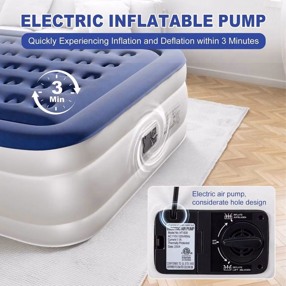 EONLION Blue Inflatable King Air Bed Mattress, W: 180 cm x D: 200 cm – 3