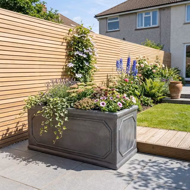 Strata Regency Trough Stone Planter in Grey