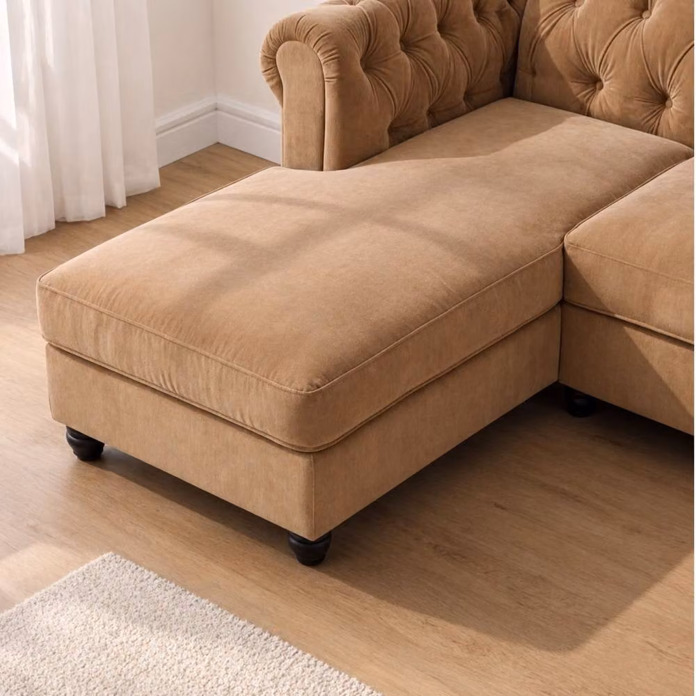 Sofaya Hampton 3 Seater L Shape Chesterfield Sofa in Camel Velvet with Left Hand Chaise – 2