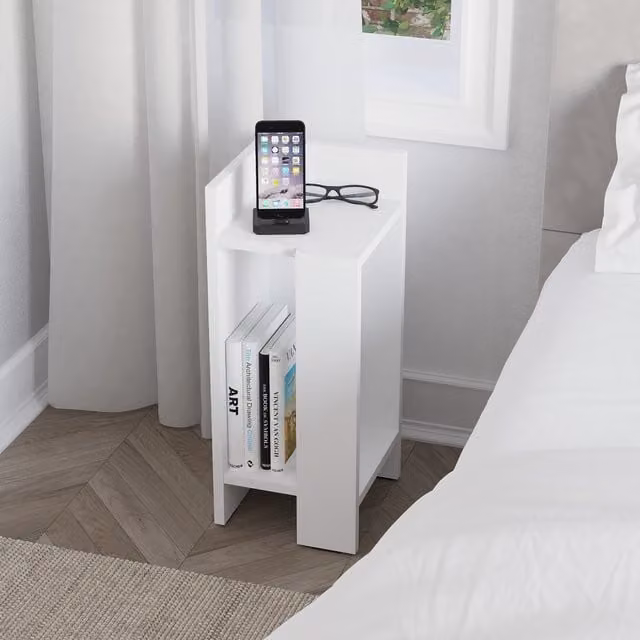 Decortie Elos Modern Narrow Left Module Bedside Table in White – 1