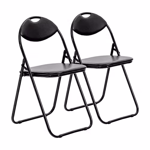 Harbour Housewares Black Padded Folding Chairs, Pack of 2 – 1